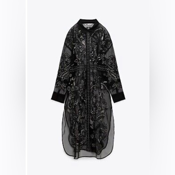 Zara Tops - Zara embroided Semi Sheer Long Shirt